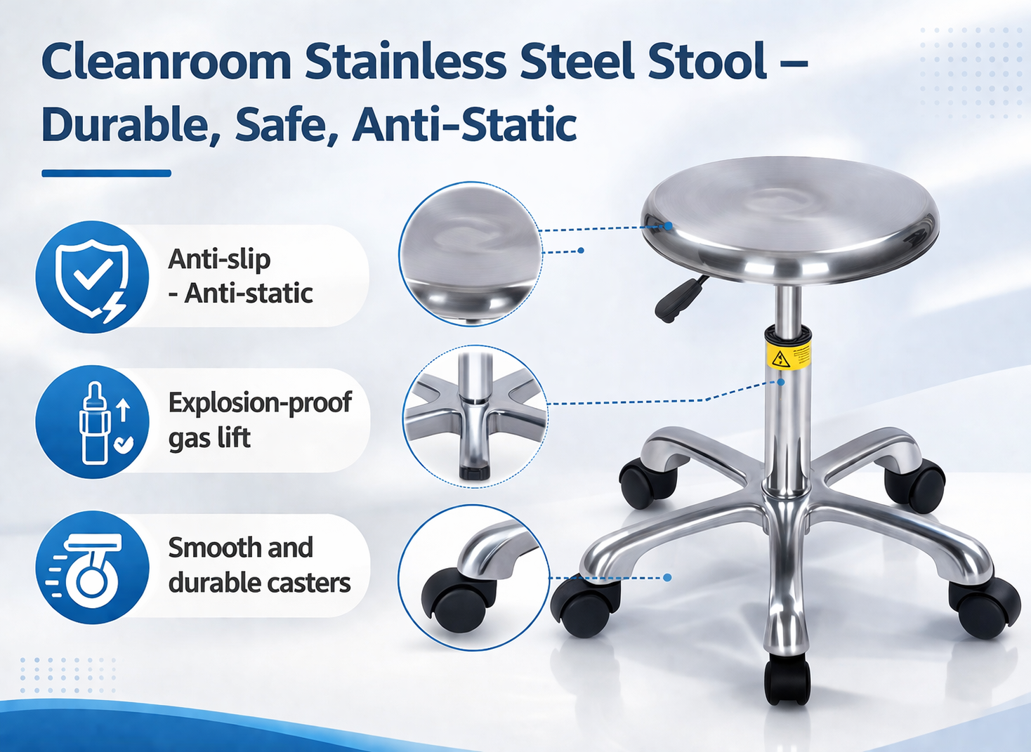 Ghế mặt inox cho phòng thí nghiệm, phòng sạch